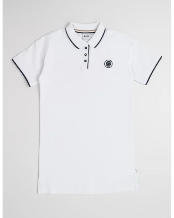 Rochie polo din amestec de bumbac, Alb optic/Bleumarin