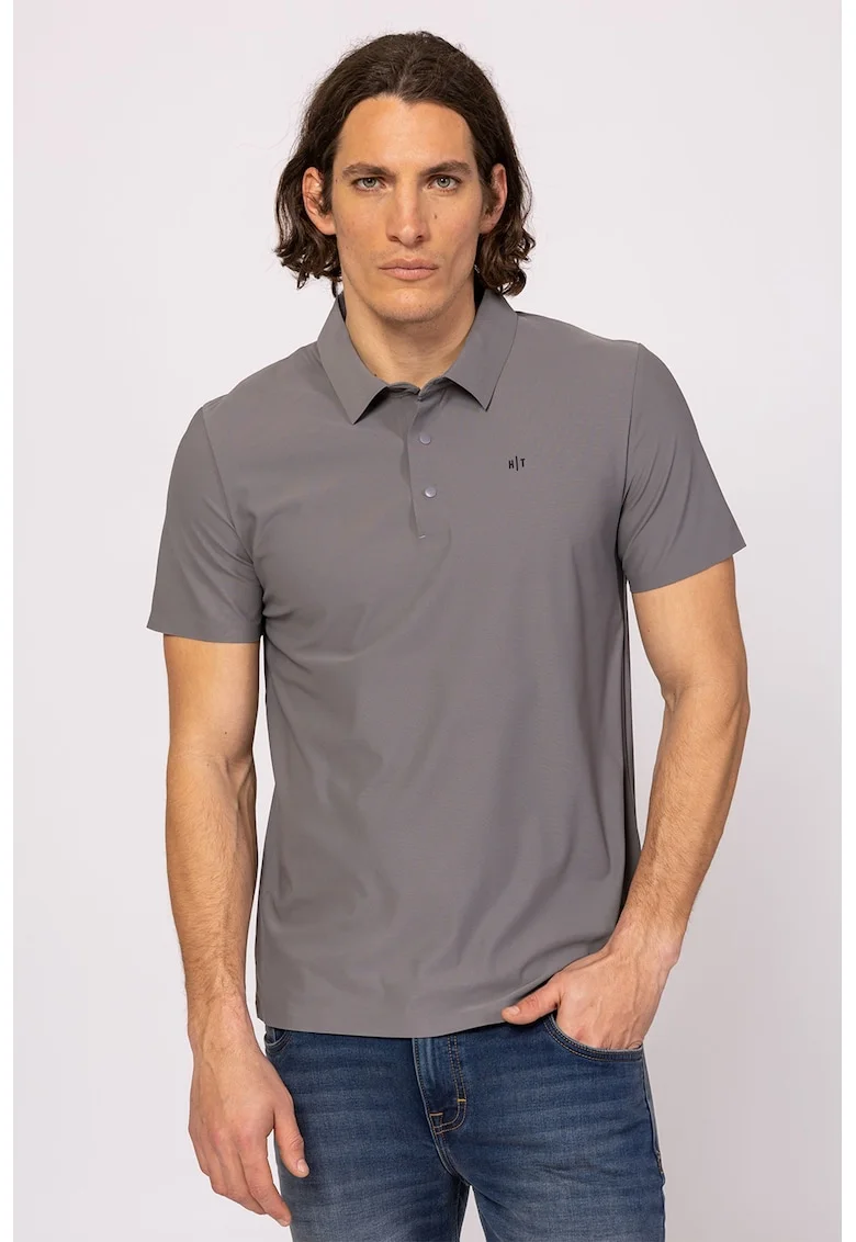 Tricou polo cu fenta cu capse Derwin, Grej
