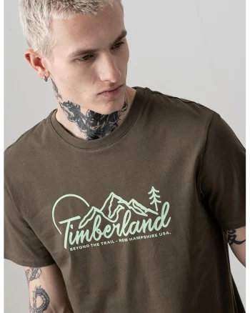 Tricou cu logo si decolteu la baza gatului, Kaki inchis/Verde menta
