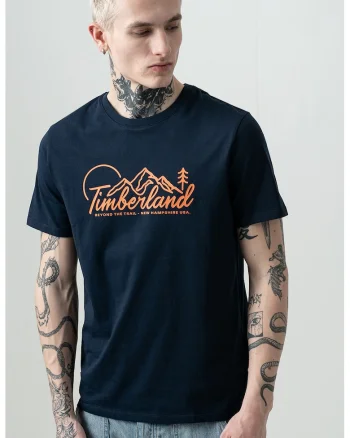 Tricou cu logo si decolteu la baza gatului, Portocaliu mandarina/Bleumarin