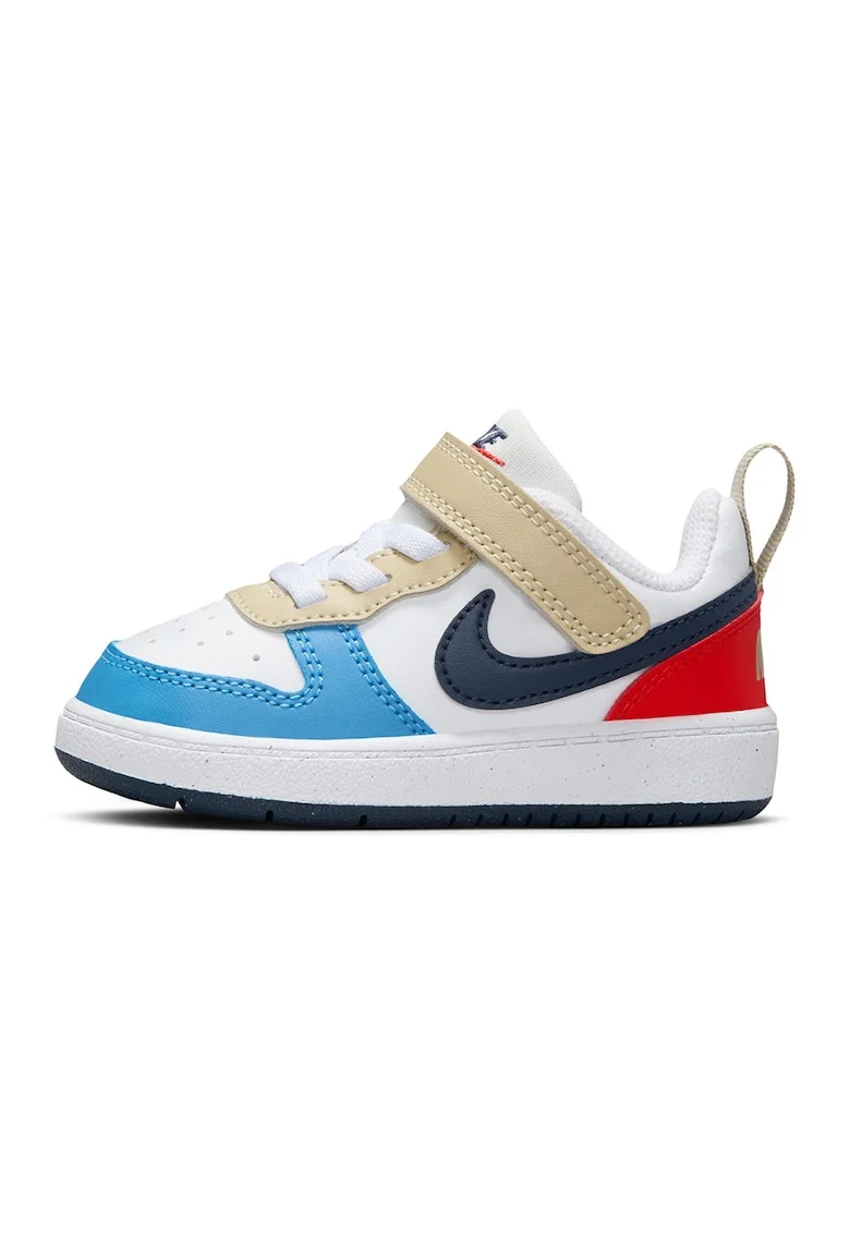 Pantofi sport Court Borough cu inchidere velcro, Alb/Maro nisip/Albastru deschis
