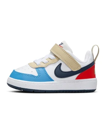 Pantofi sport Court Borough cu inchidere velcro, Alb/Maro nisip/Albastru deschis