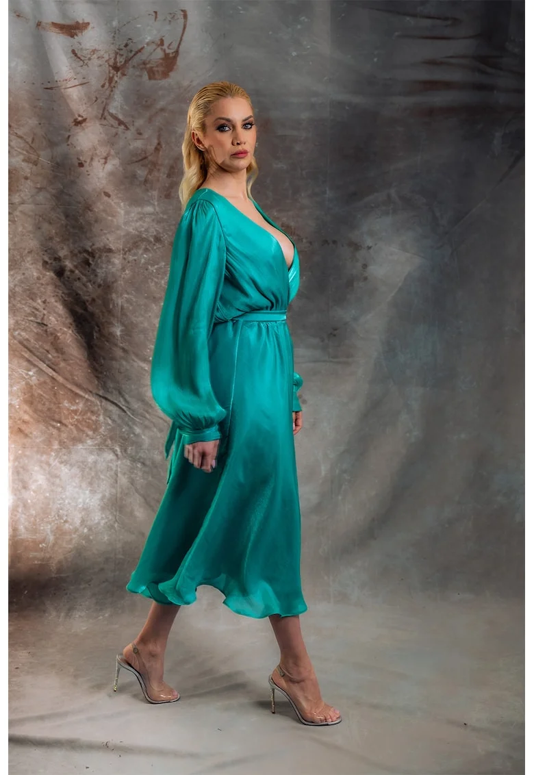 Rochie din amestec de matase Muscat, Turcoaz