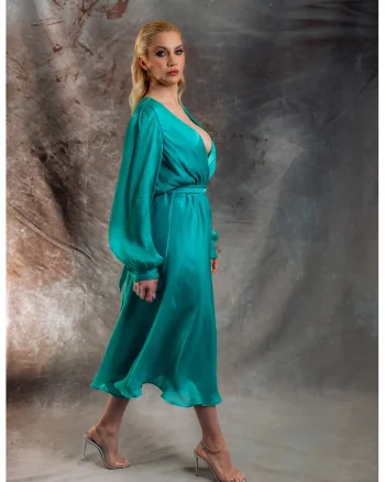 Rochie din amestec de matase Muscat, Turcoaz