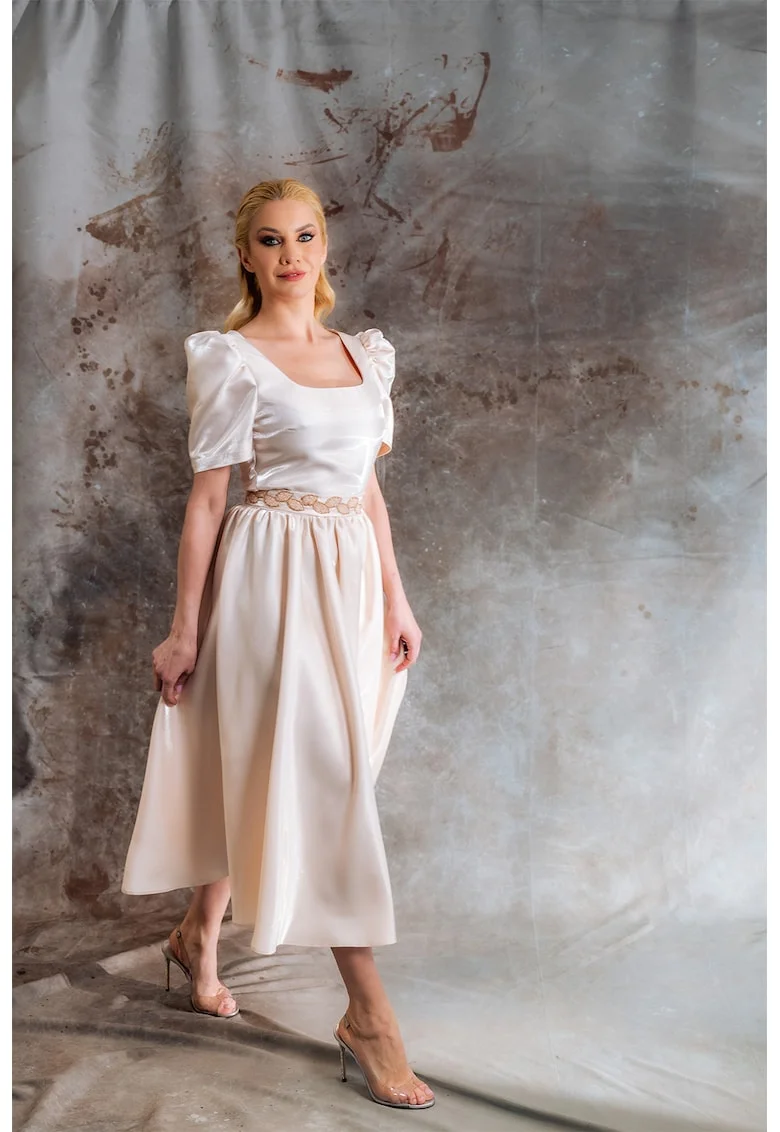 Rochie midi cu croiala in A Jaya, Bej