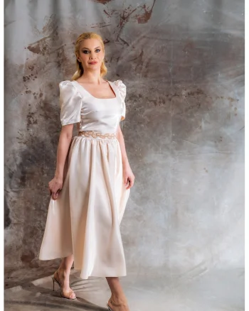 Rochie midi cu croiala in A Jaya, Bej