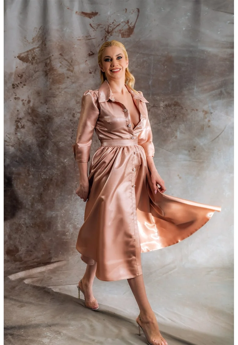Rochie-camasa din tafta Alena, Maro deschis