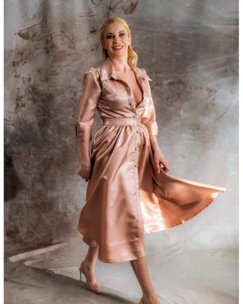 Rochie-camasa din tafta Alena, Maro deschis