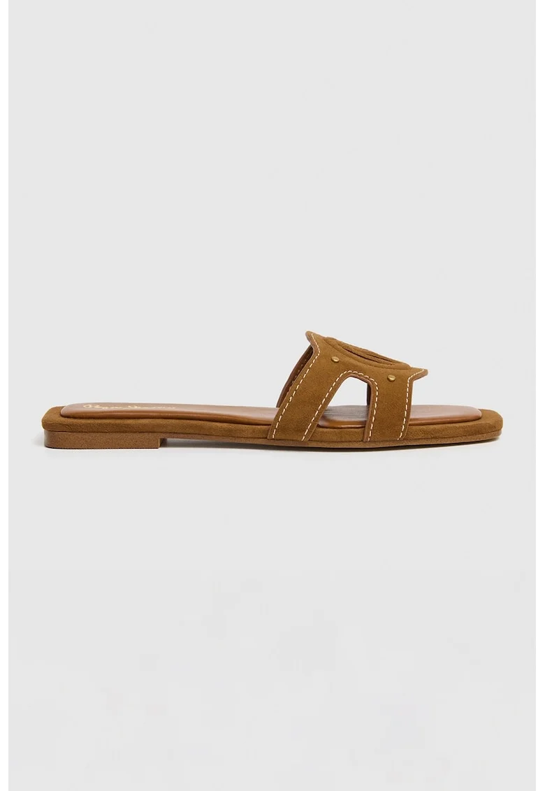 Papuci de piele intoarsa cu decupaje, Caramel