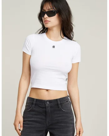 Tricou crop din amestec de bumbac organic, Alb
