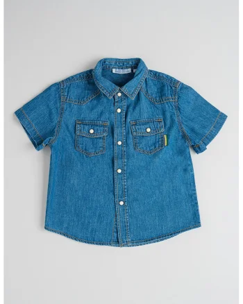 Camasa din denim cu maneci scurte, Albastru pastel