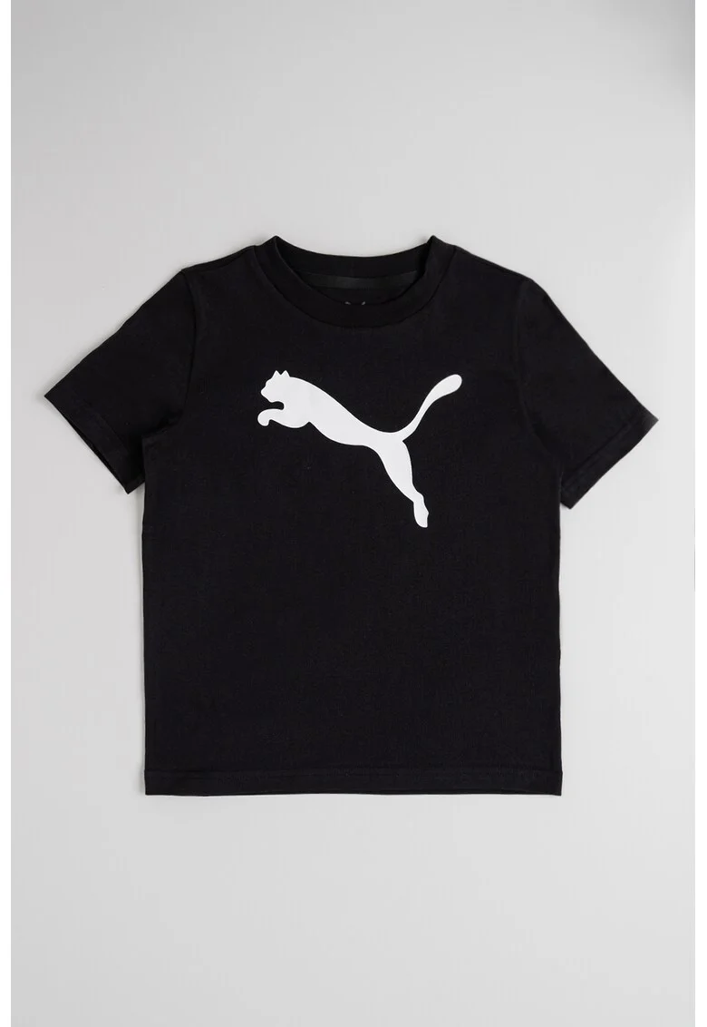 Tricou cu decolteu la baza gatului si logo, Alb/Negru