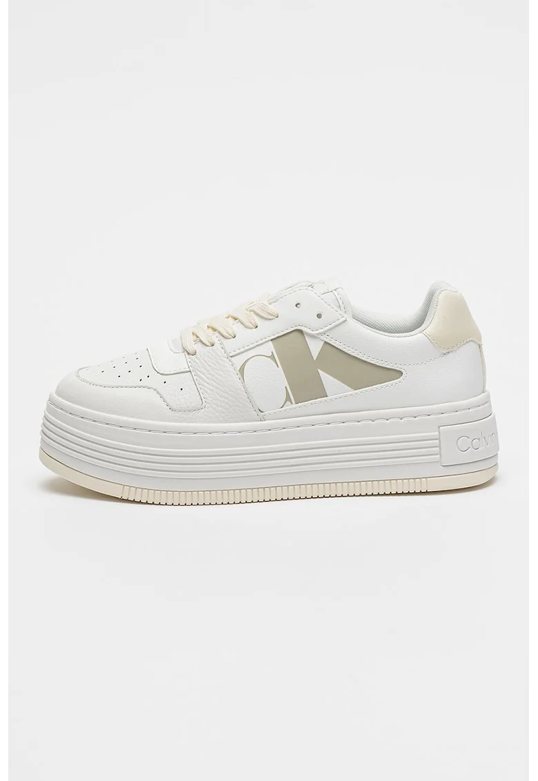 Pantofi sport flatform din piele si piele ecologica, Bej/Alb optic