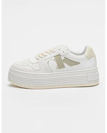 Pantofi sport flatform din piele si piele ecologica, Bej/Alb optic
