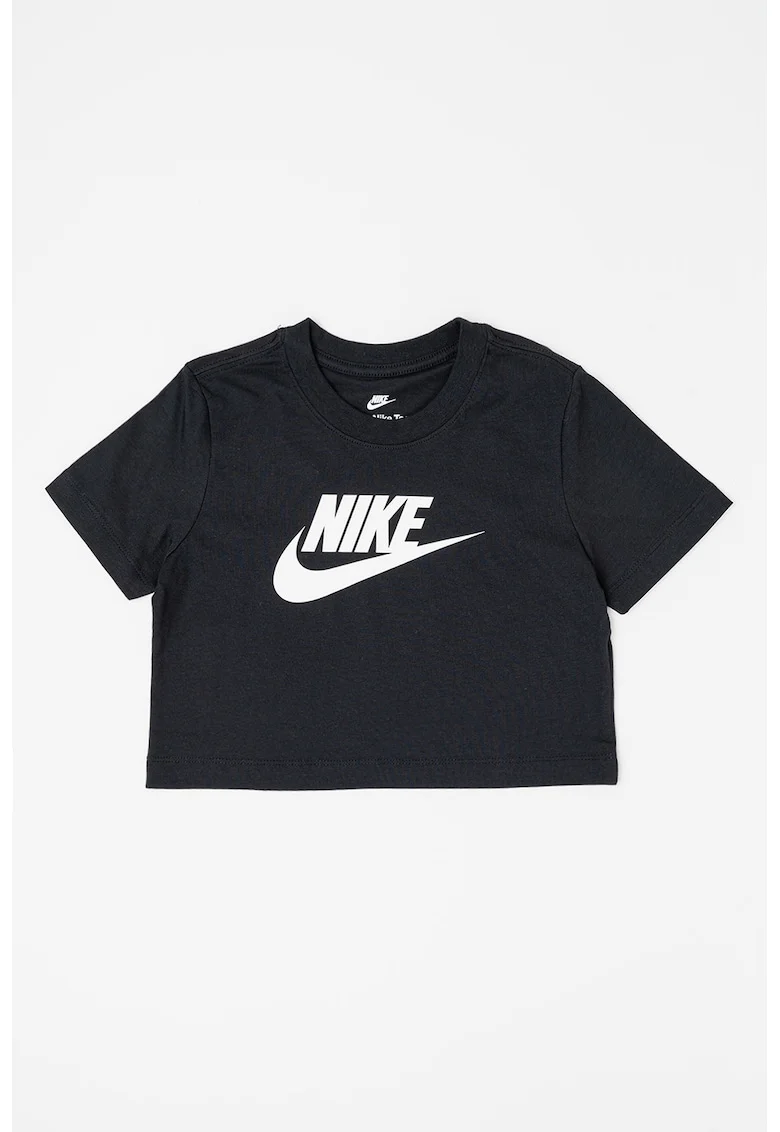 Tricou crop cu decolteu la baza gatului, Negru/Alb optic