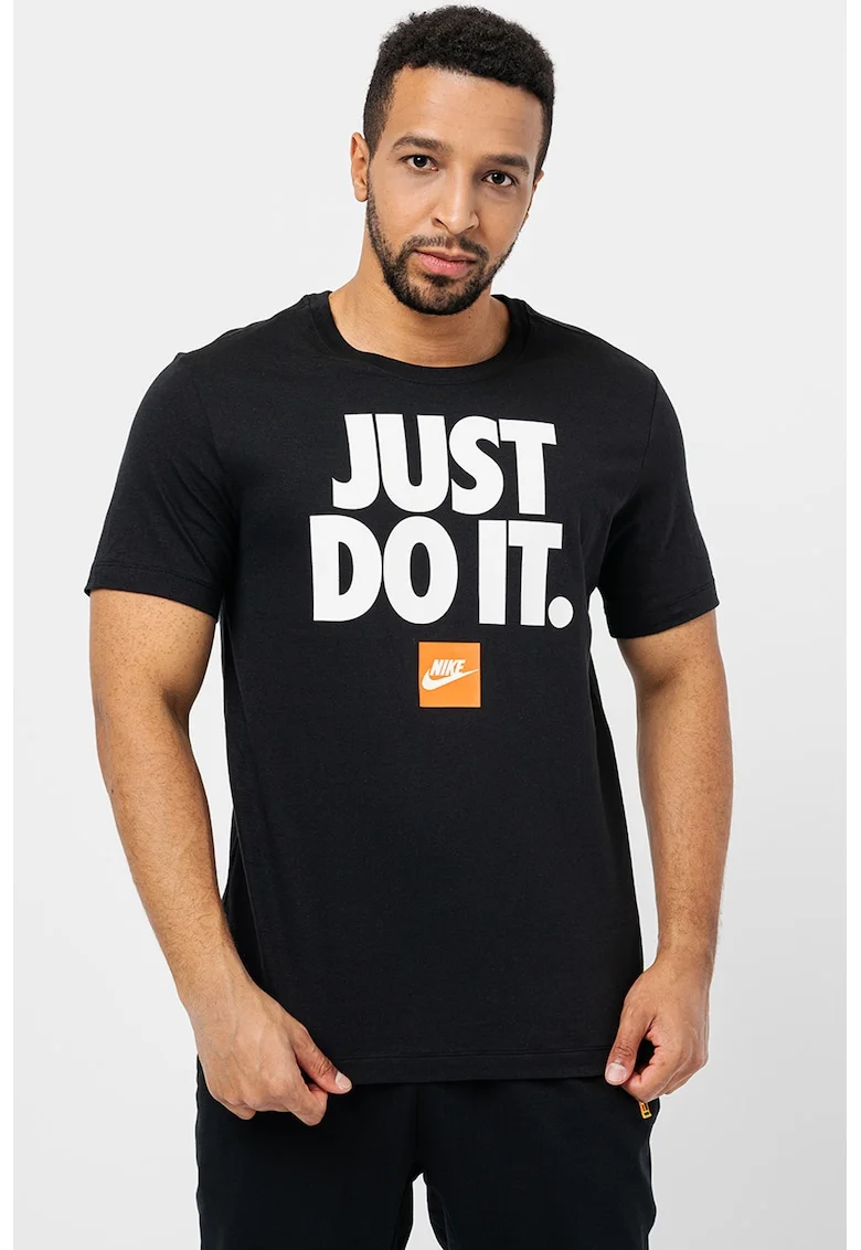 Tricou regular fit din bumbac cu imprimeu Sportswear, Negru