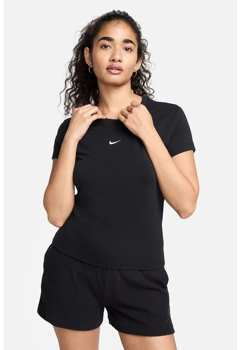Tricou slim fit din amestec de modal, Negru/Alb optic