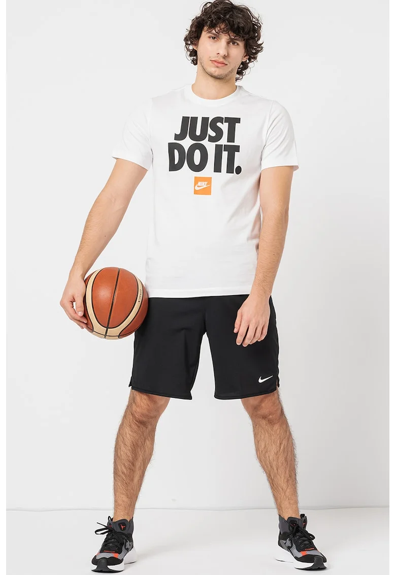Tricou regular fit din bumbac cu imprimeu Sportswear, Negru/Alb optic