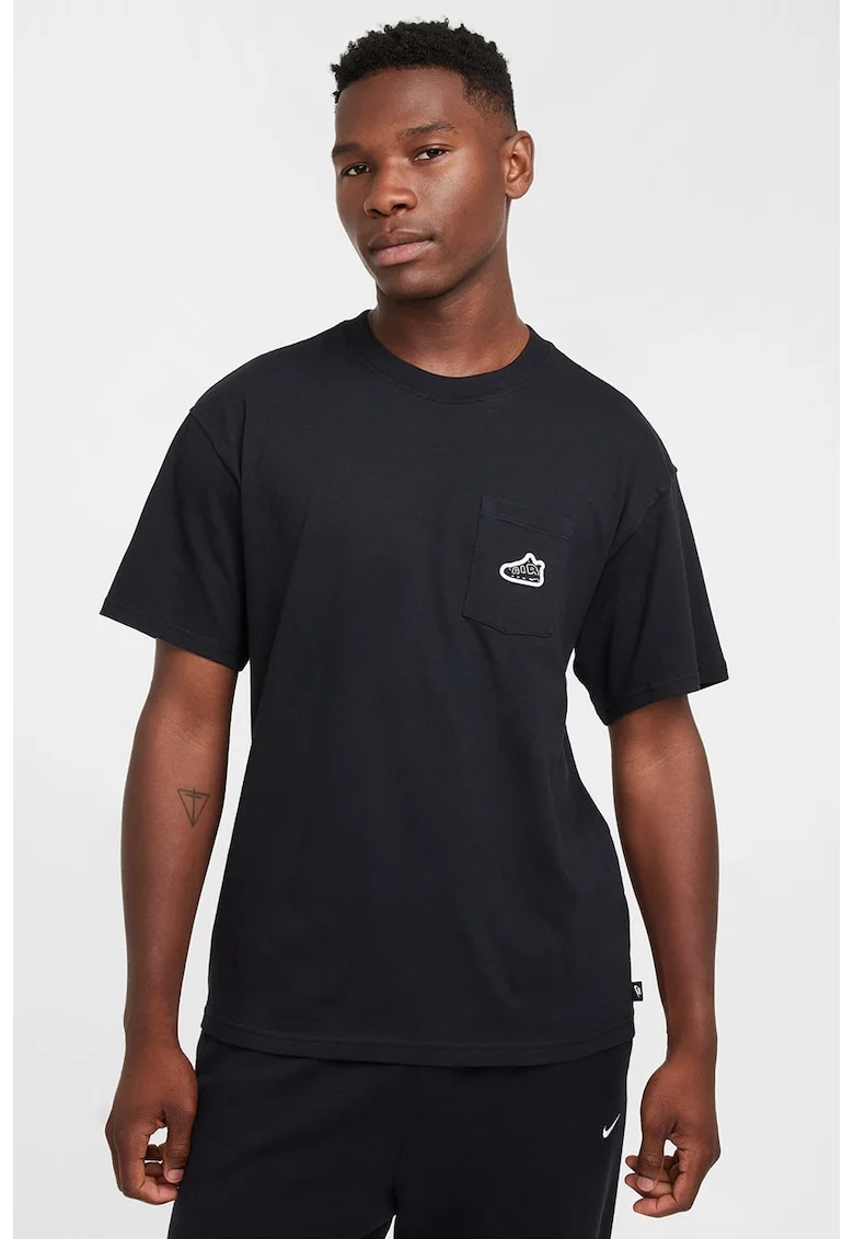 Tricou lejer cu buzunar aplicat, Negru