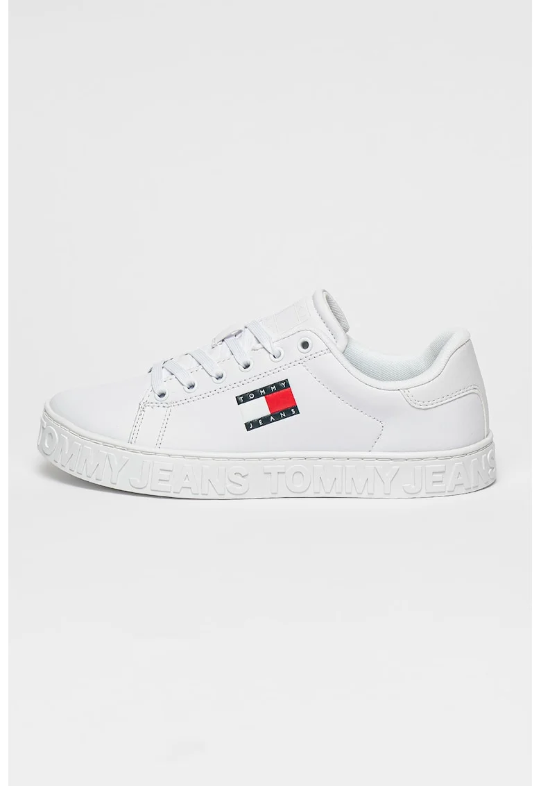 Pantofi sport din piele ecologica cu logo in relief, Rosu/Alb/Bleumarin