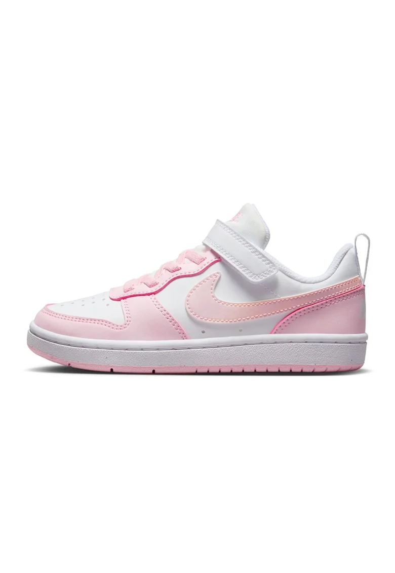 Pantofi sport din piele ecologica cu velcro Court Borough, Alb/Roz