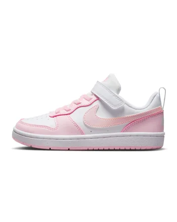 Pantofi sport din piele ecologica cu velcro Court Borough, Alb/Roz