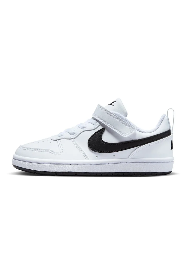 Pantofi sport din piele ecologica cu velcro Court Borough, Alb/Negru