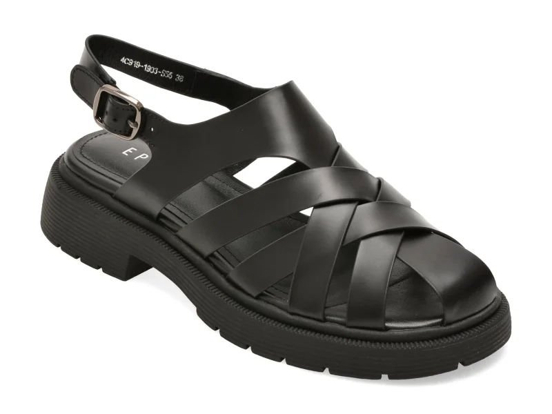 Sandale EPICA negre, 4C919, din piele naturala