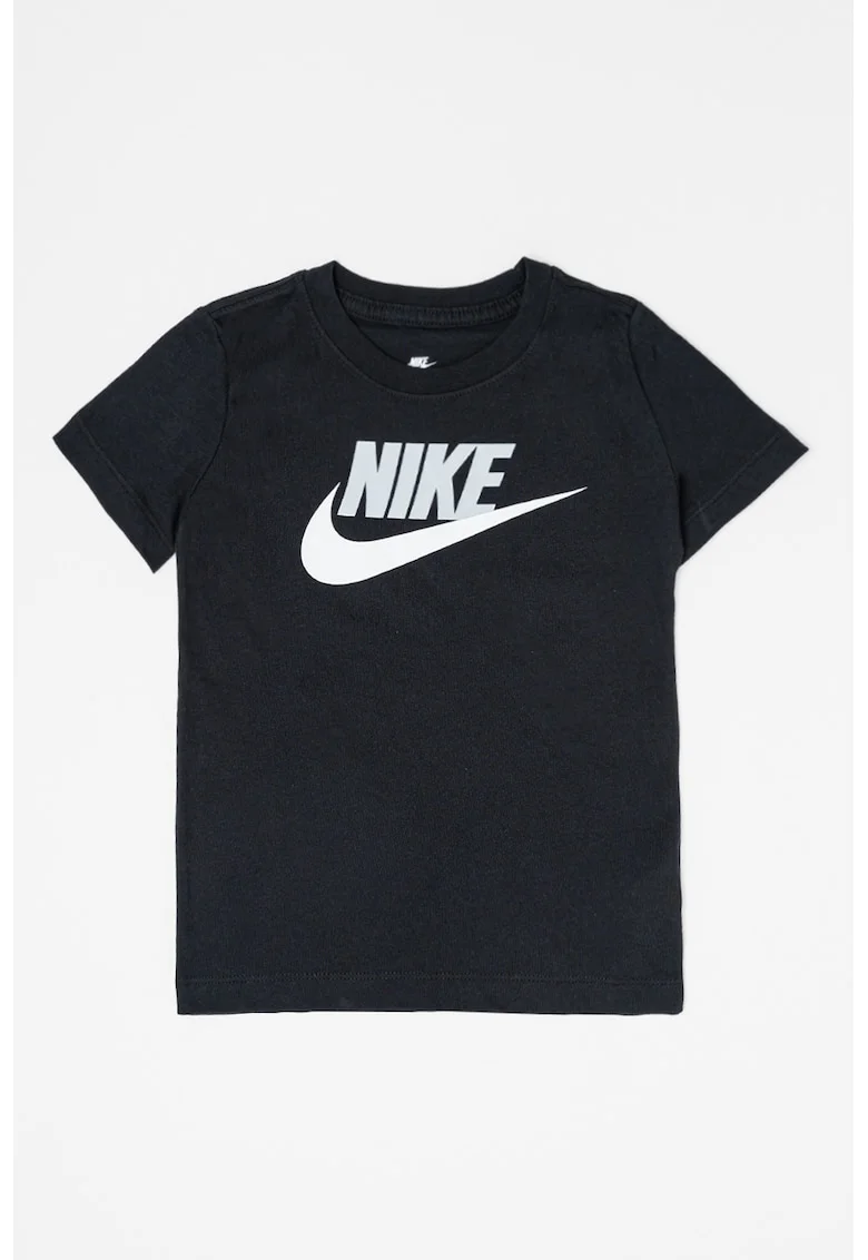 Tricou cu decolteu la baza gatului si imprimeu logo Futura, Alb/Negru/Gri deschis