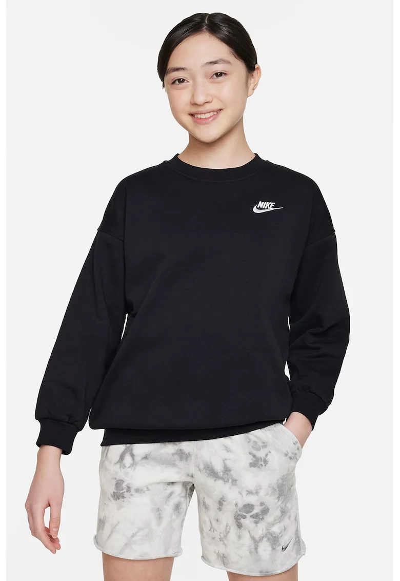Bluza de trening supradimensionata cu detaliu logo Club, Alb/Negru