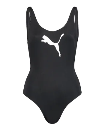 Costum de baie intreg cu decolteu in U pe partea din spate, Alb/Negru