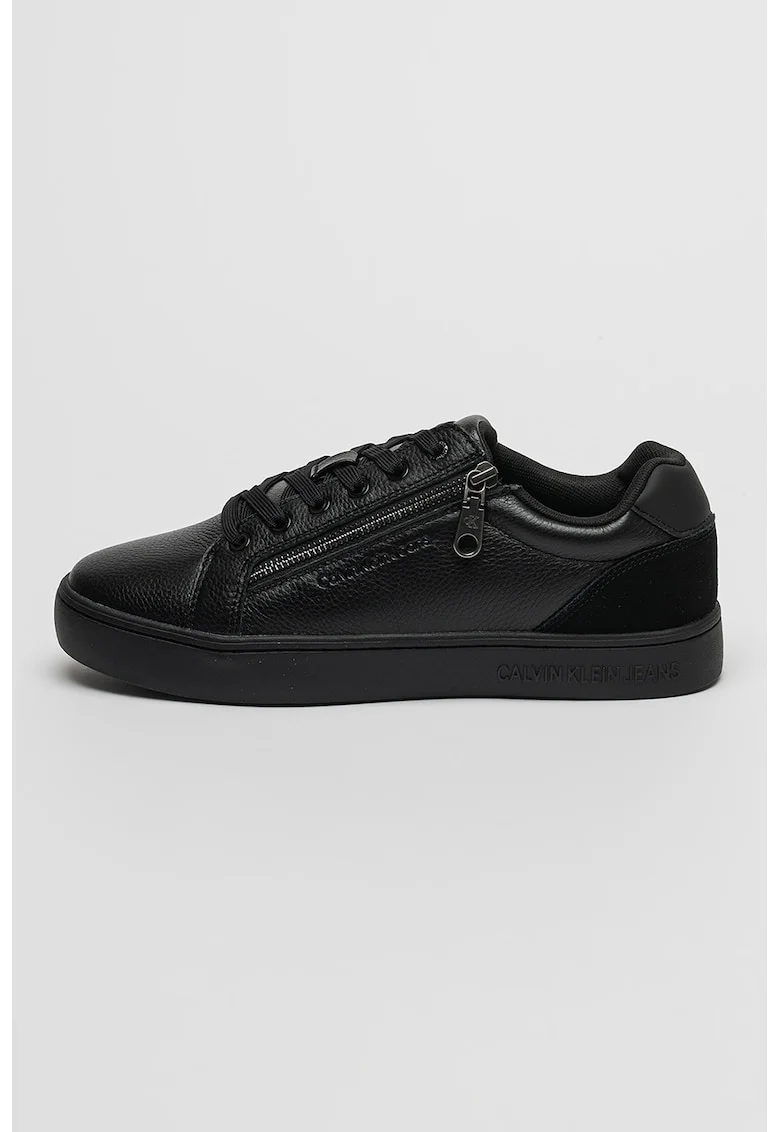 CALVIN KLEIN, Pantofi sport de piele cu detaliu cu fermoar, Negru