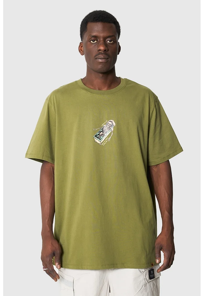Tricou unisex de bumbac cu model grafic, Verde masliniu