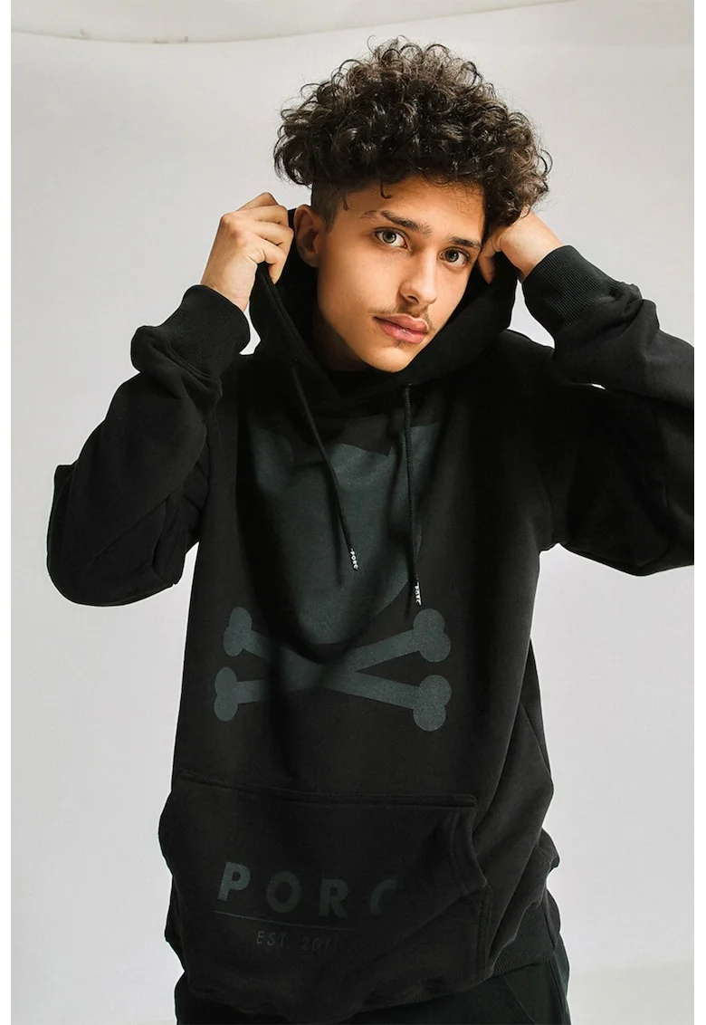 Hanorac unisex cu logo, Negru