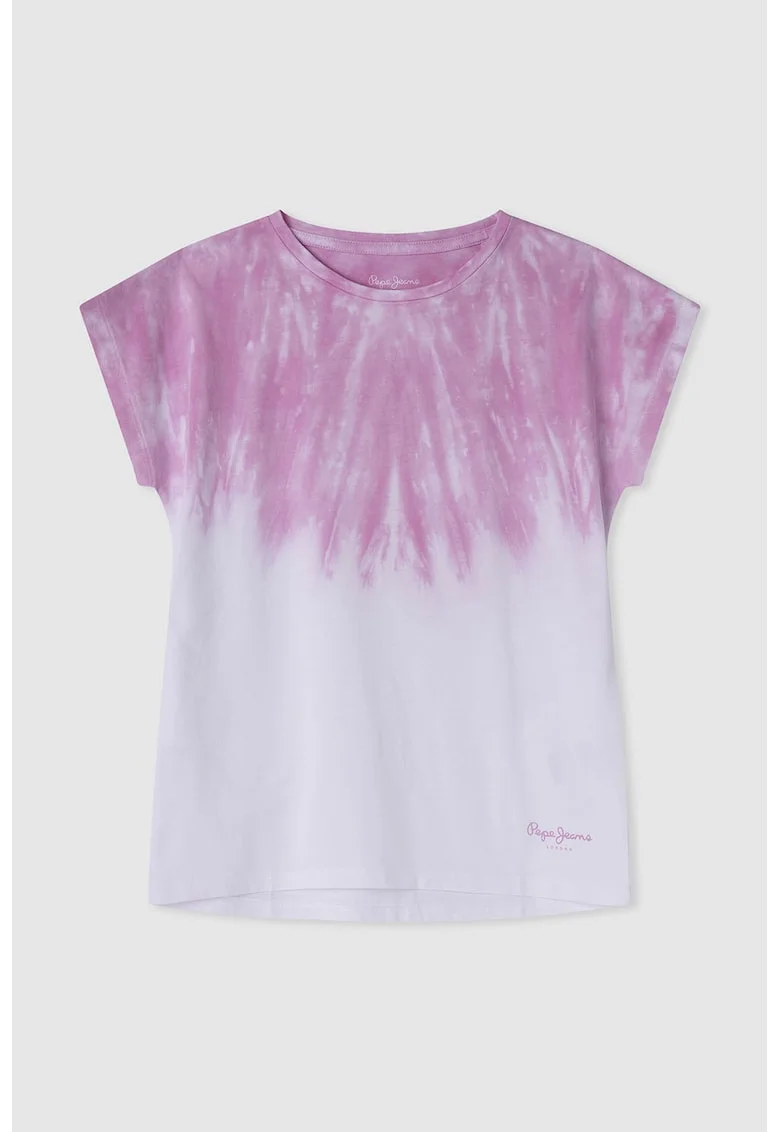 Tricou de bumbac cu model tie-dye, Fucsia/Alb optic