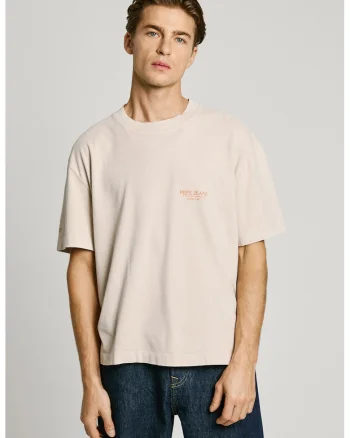 Tricou de bumbac cu imprimeu pe spate, Bej/Portocaliu stins