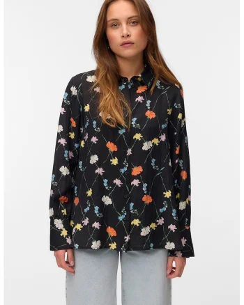 Camasa relaxed fit din amestec de in, Negru/Galben/Portocaliu