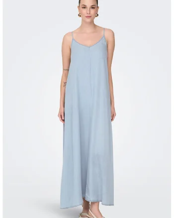 Rochie maxi din lyocell cu decolteu in V Charis, Albastru glaciar