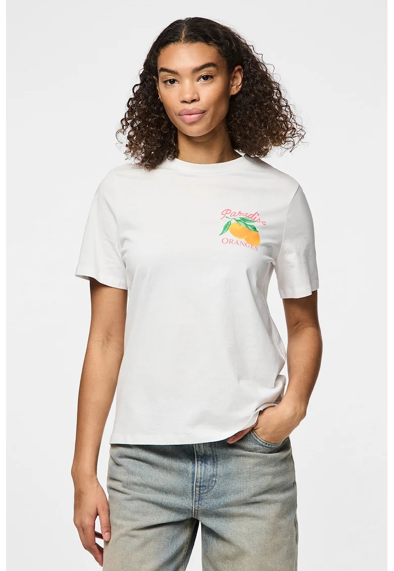Tricou din bumbac organic cu imprimeu pe spate, Alb