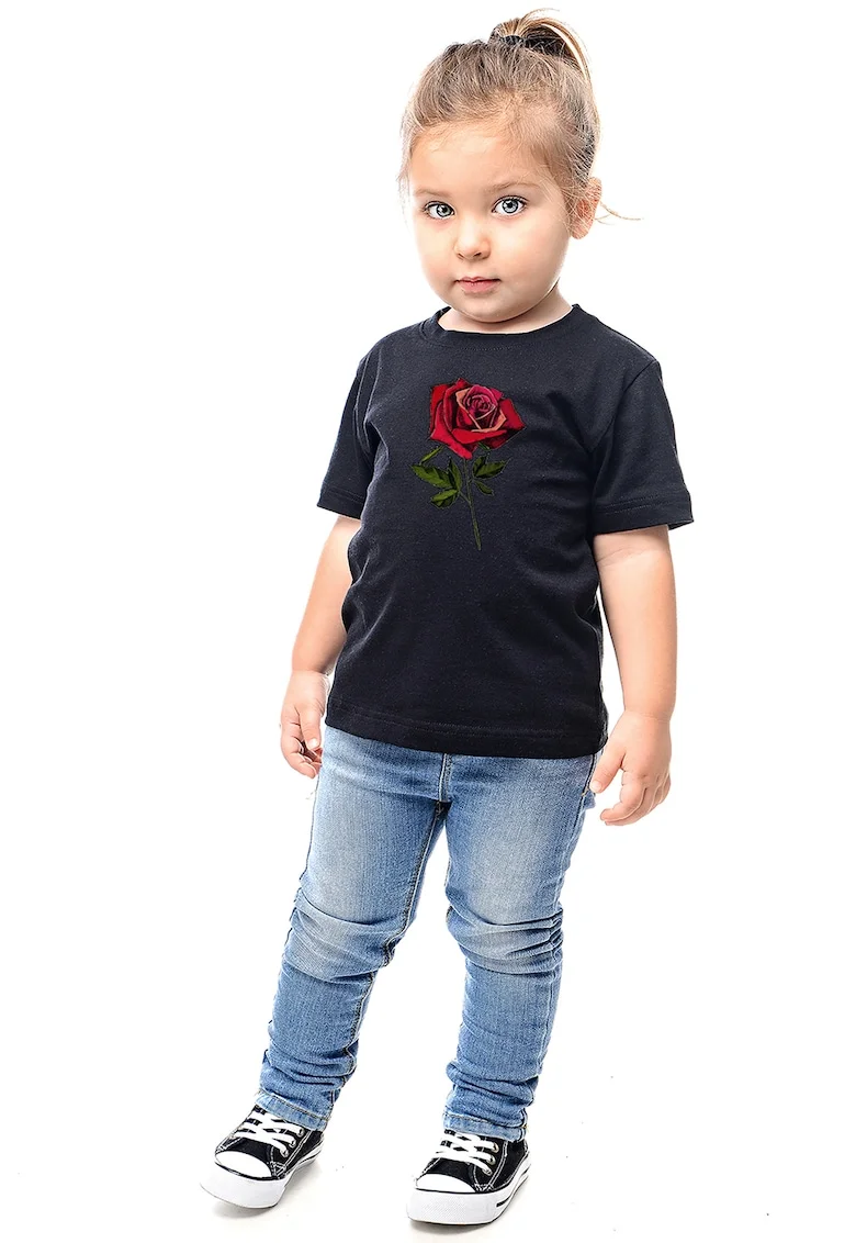 Tricou cu decolteu la baza gatului si imprimeu grafic, Negru