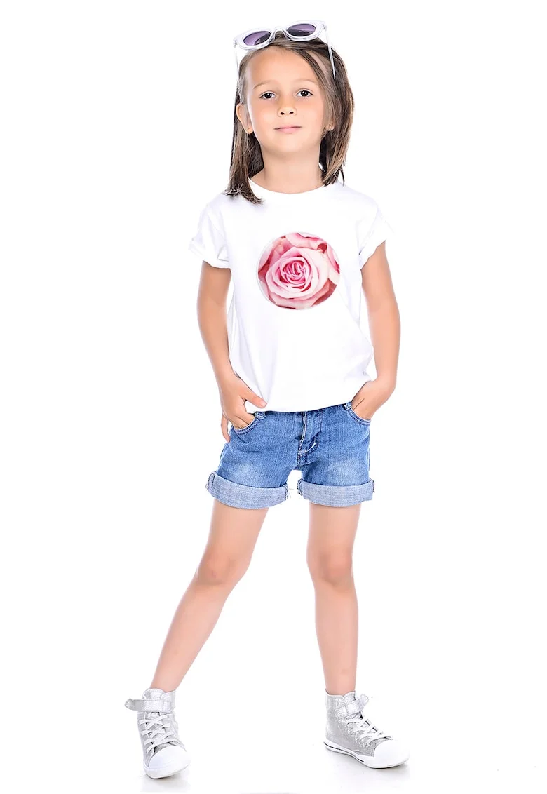 Tricou din bumbac cu decolteu la baza gatului, Roz deschis/Alb optic