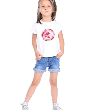Tricou din bumbac cu decolteu la baza gatului, Roz deschis/Alb optic