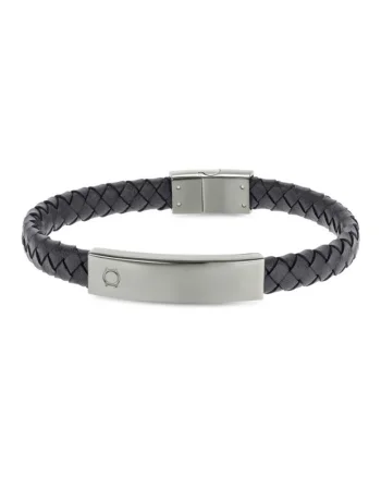 Bratara din piele cu aspect impletit  Men Maven, Negru, Gri hematit