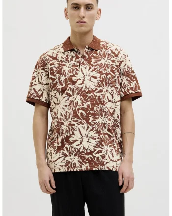 Tricou din amestec de bumbac cu imprimeu Split, Maro cognac/Alb fildes
