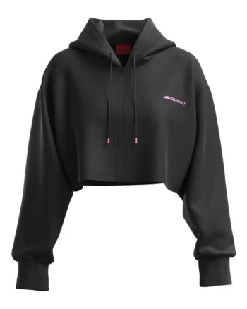 Hanorac crop pentru femei,  Dexie, Bumbac, Negru, Negru