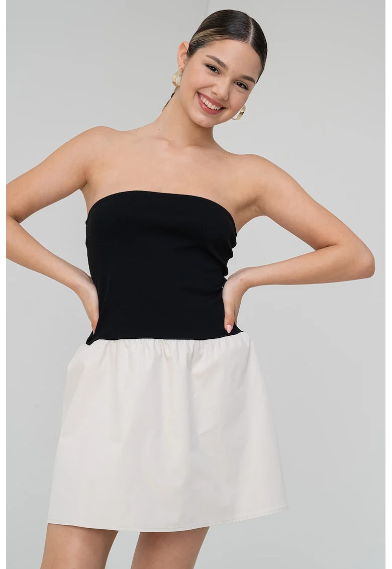 Rochie combi fara maneci, Alb fildes/Negru