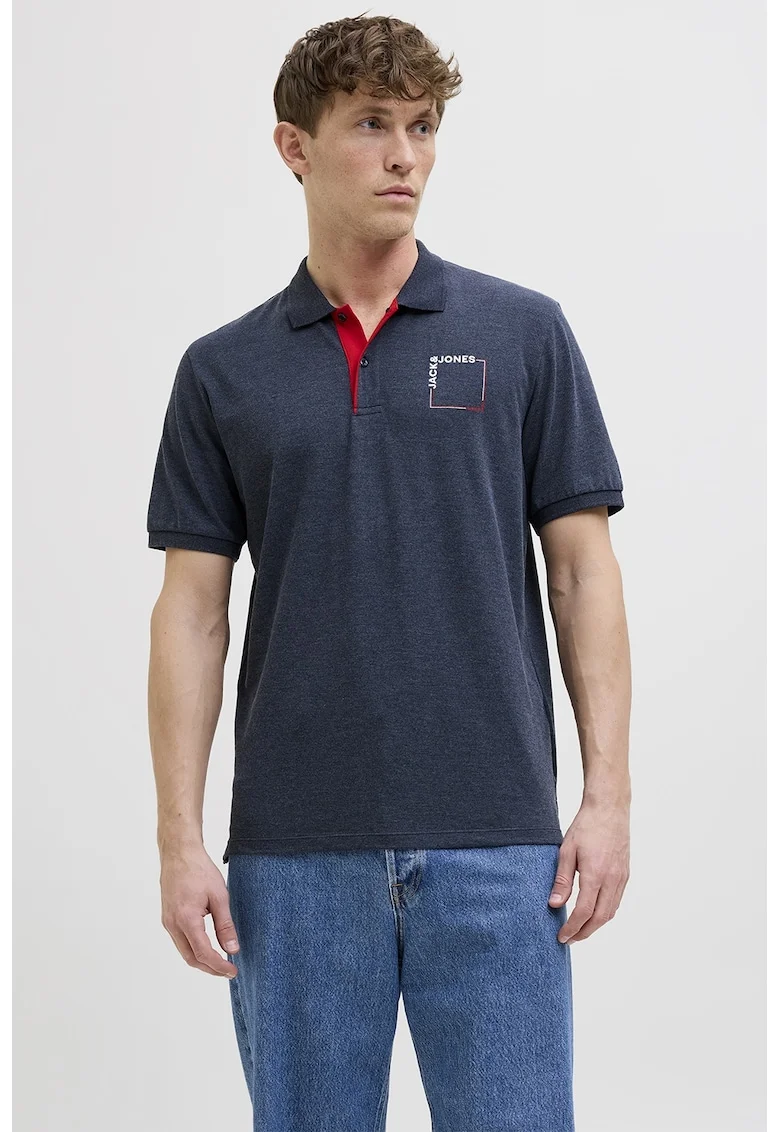 Tricou polo cu logo, Bleumarin melange