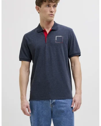 Tricou polo cu logo, Bleumarin melange
