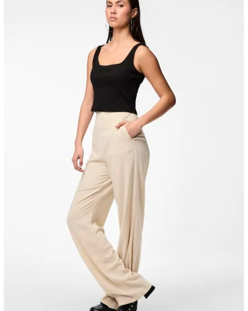 Pantaloni din amestec de in cu croiala ampla, Crem