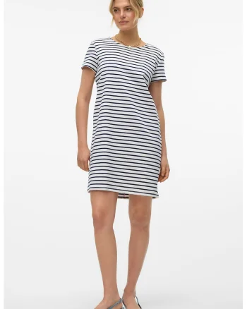 Rochie-tricou scurta, Alb/Bleumarin